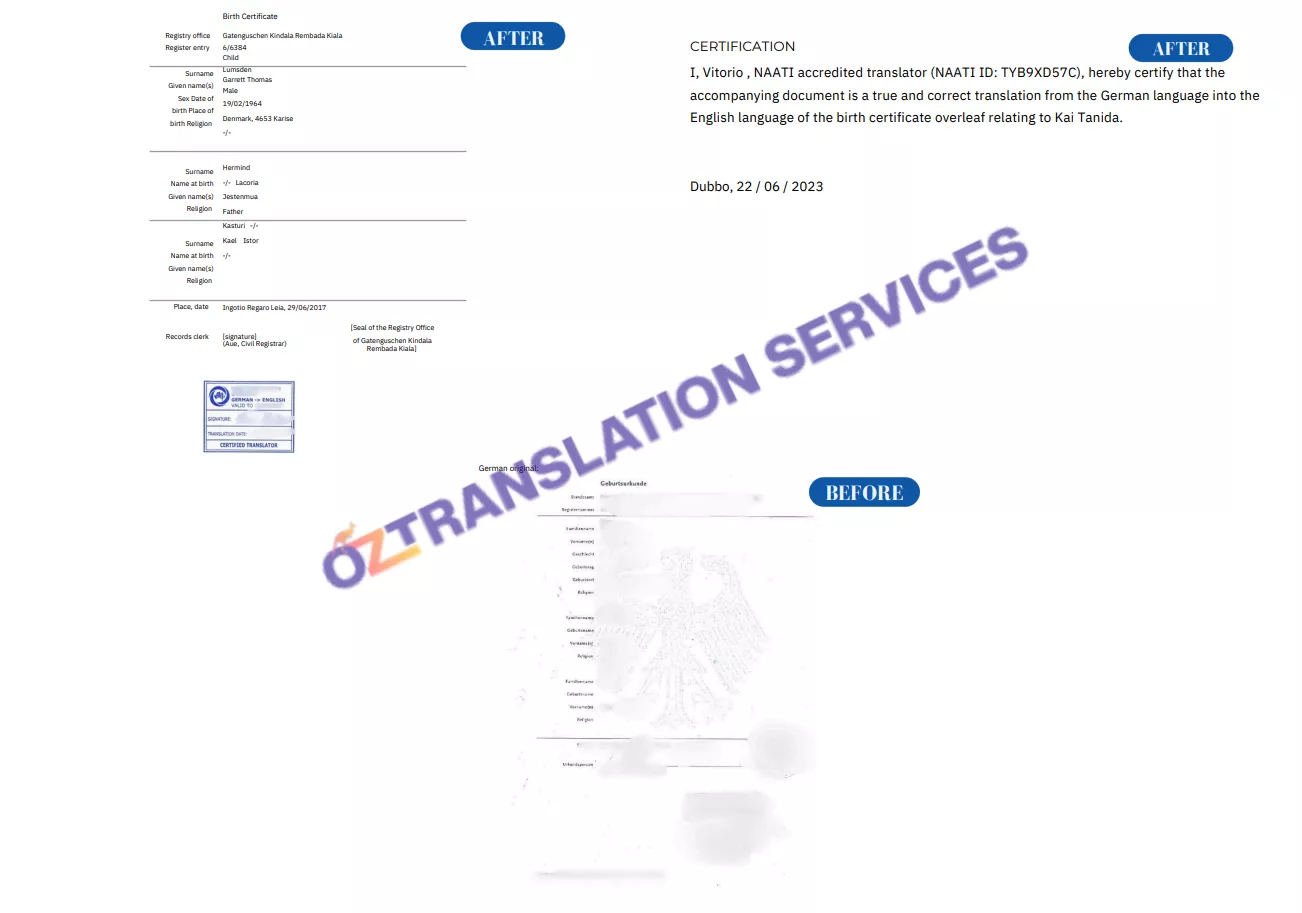 Birth Certificate German to English