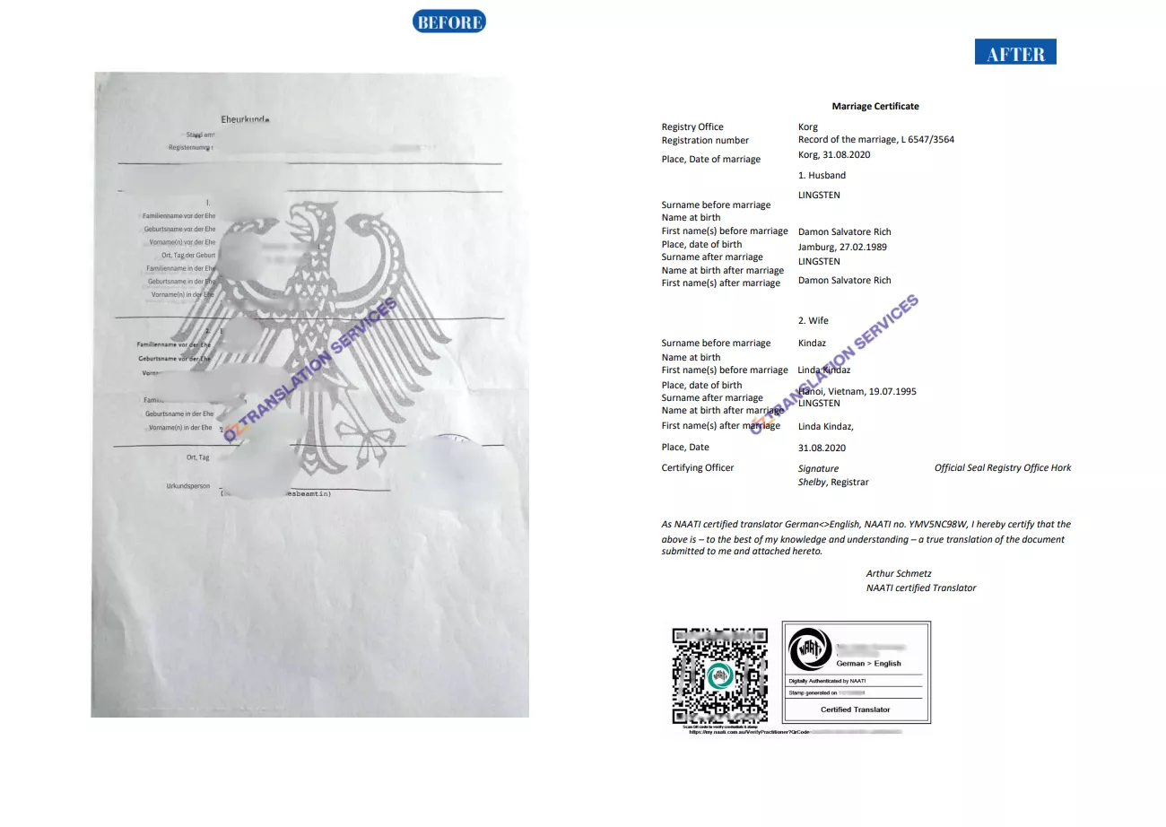 Marriage Certificate German to English