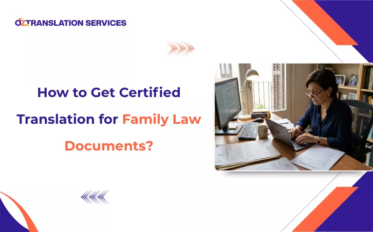 Professional woman working at a desk with legal papers next to How to Get instructional text